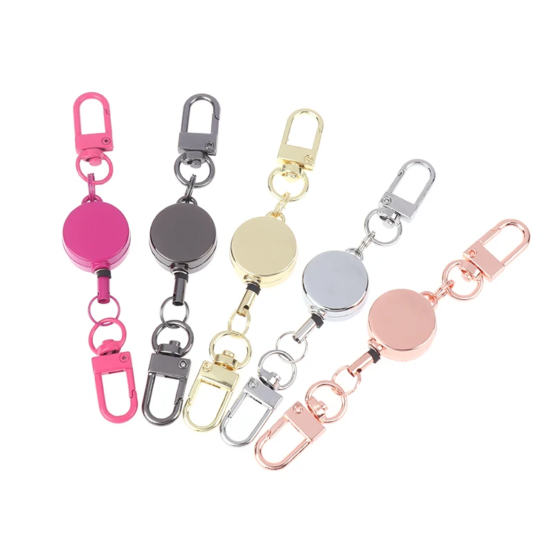 21MM Anti-theft Metal Easy-to-pull Buckle Rope Retractable Key Holder Elastic Keychain Sporty Retractable Key Ring Nurse Parts