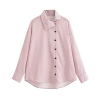 Chemise Femme Printemps 2026 Nouveau Style Rose Rayée Manches Longues Col Montant Boutonnage Simple Coupe Ample Décontractée Tendance Unique 1