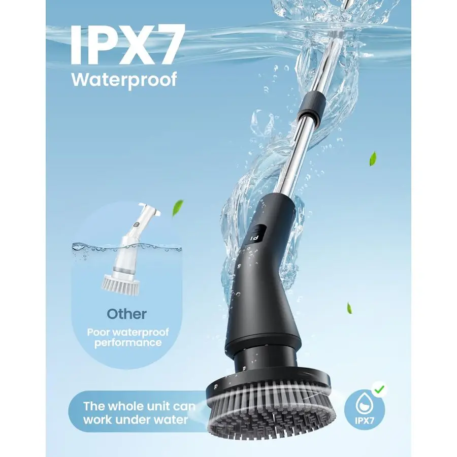Electric Spin Scrubber, 2026 Upgraded Cordless Cleaning Brush Bathroom Scrubber, IPX7 Waterproof Electric Scrubber with 7 Brush 3