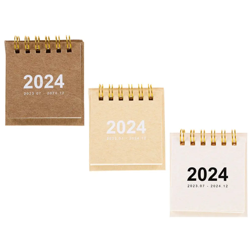 3Pcs 소형 책상 달력 2024 미니 탁상 플립 달력 교사 학생 사무원을위한 세련된 일일 사용 월간 플래너