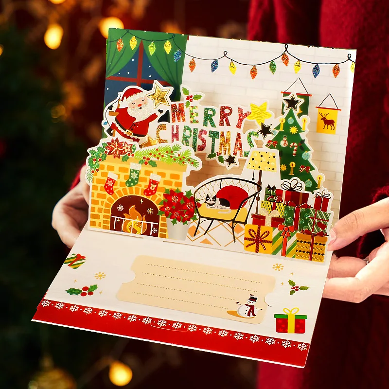 Greeting Cards 3D Santa Greeting Cards Folding Merry Christmas Best Wishes Card Xmas Gift for New Year Blessing Thank You Postcard Decoration