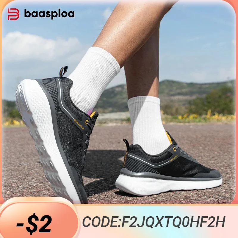 

Baasploa Men Sport Shoes Outdoor Mesh Breathable Lace Up Running Shoes Male Casual Lightweight Tennis Shoe Non Slip New Sneaker