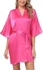 Robe de chambre courte et douce pour femme, en soie, couleur unie, pour mariée, demoiselle d'honneur, tenue de matin, pour fête de mariage, été
