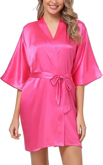 Robe de chambre courte et douce pour femme, en soie, couleur unie, pour mariée, demoiselle d'honneur, tenue de matin, pour fête de mariage, été
