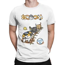 Neko camisetas de Conductor Atsume para hombre, camisa informal de Manga, Kawaii Cat Game Kitty Collector, Harajuku, ropa