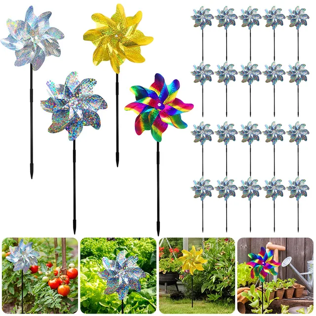2/10Db Madárriasztó Szélmalom Kültéri Kerti Madárcsökkentő Szikrázó Pinwheels Ezüst Színes Szél Fonó Gyerekek Játék Gyep Dekoráció