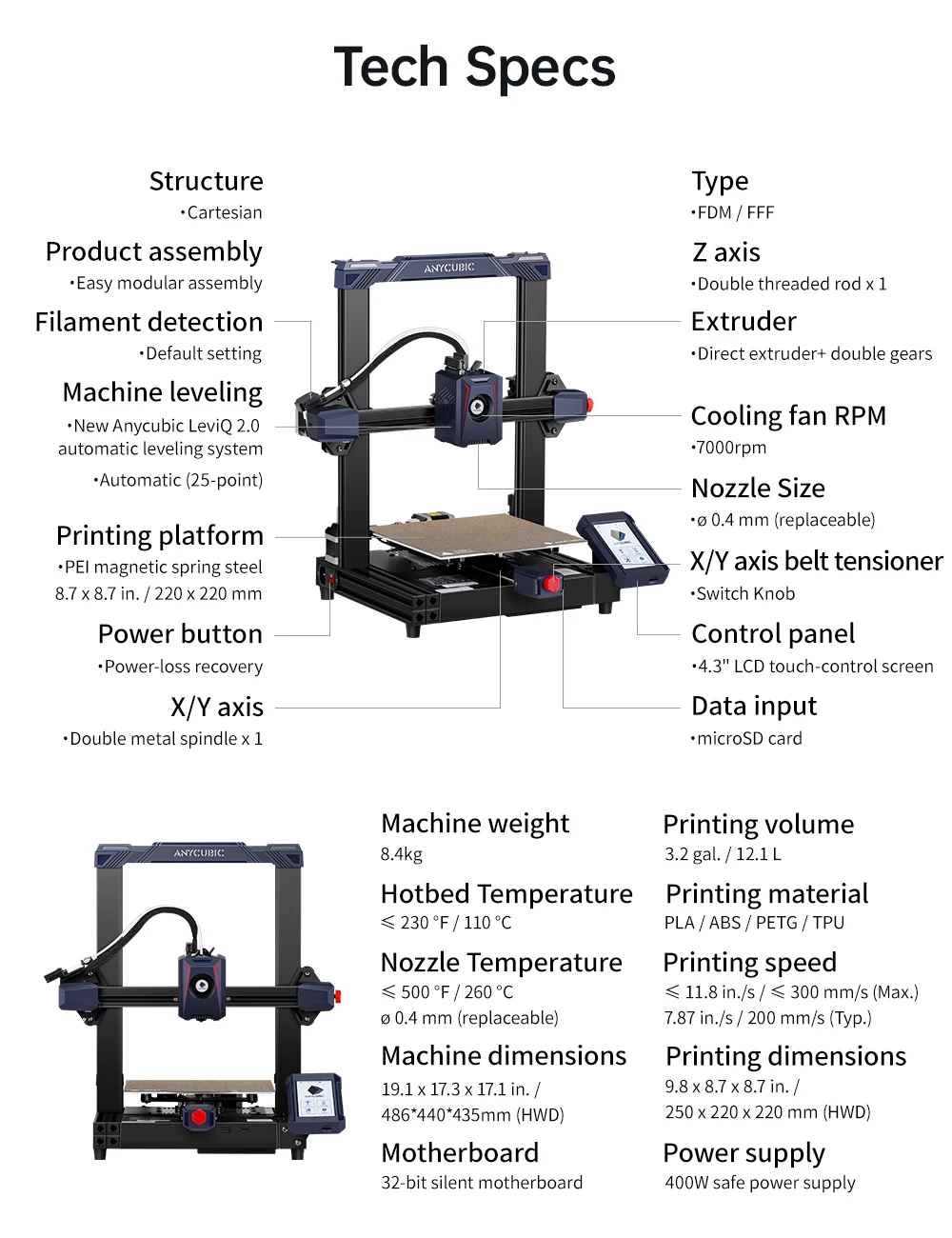  Anycubic Kobra 2 3D Printer, 6X Faster Firmware Upgrades  300mm/s Max Print Speed LeviQ 2.0 Auto Leveling with Dual-Gear Extrusion  System Efficient Precise Delivery Fully Open Source 8.7x8.7x9.84 :  Everything Else