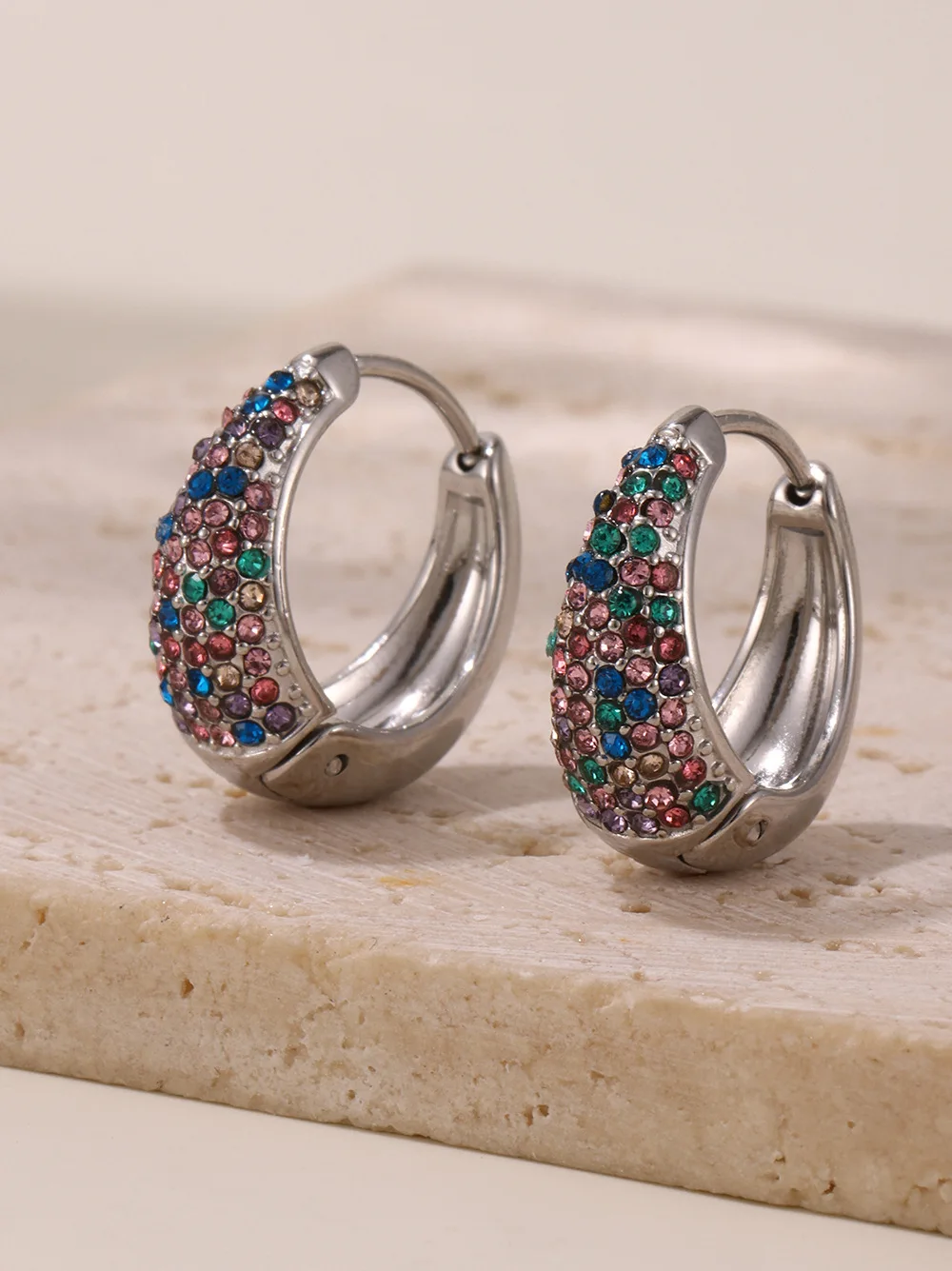 Schicke runde Zirkon-Ohrringe für Damen, vergoldeter Edelstahl, luxuriöser türkisfarbener Steine-Ohrring, wasserdichter Charm-Schmuck, Geschenk – Detail 13
