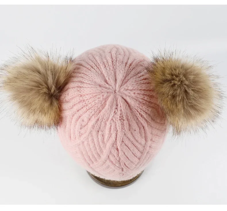 3Pcs Winter Child Hat Scarf Gloves Set Solid Color Boy Girl Cute Pompom Knitted Hats Plus Velvet Outdoor Warm