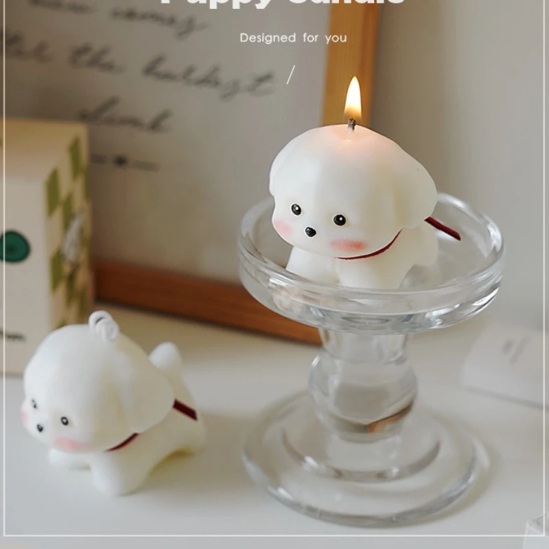 White Dog Shaped Scented Candle Paraffin Wax Home Decor Gift