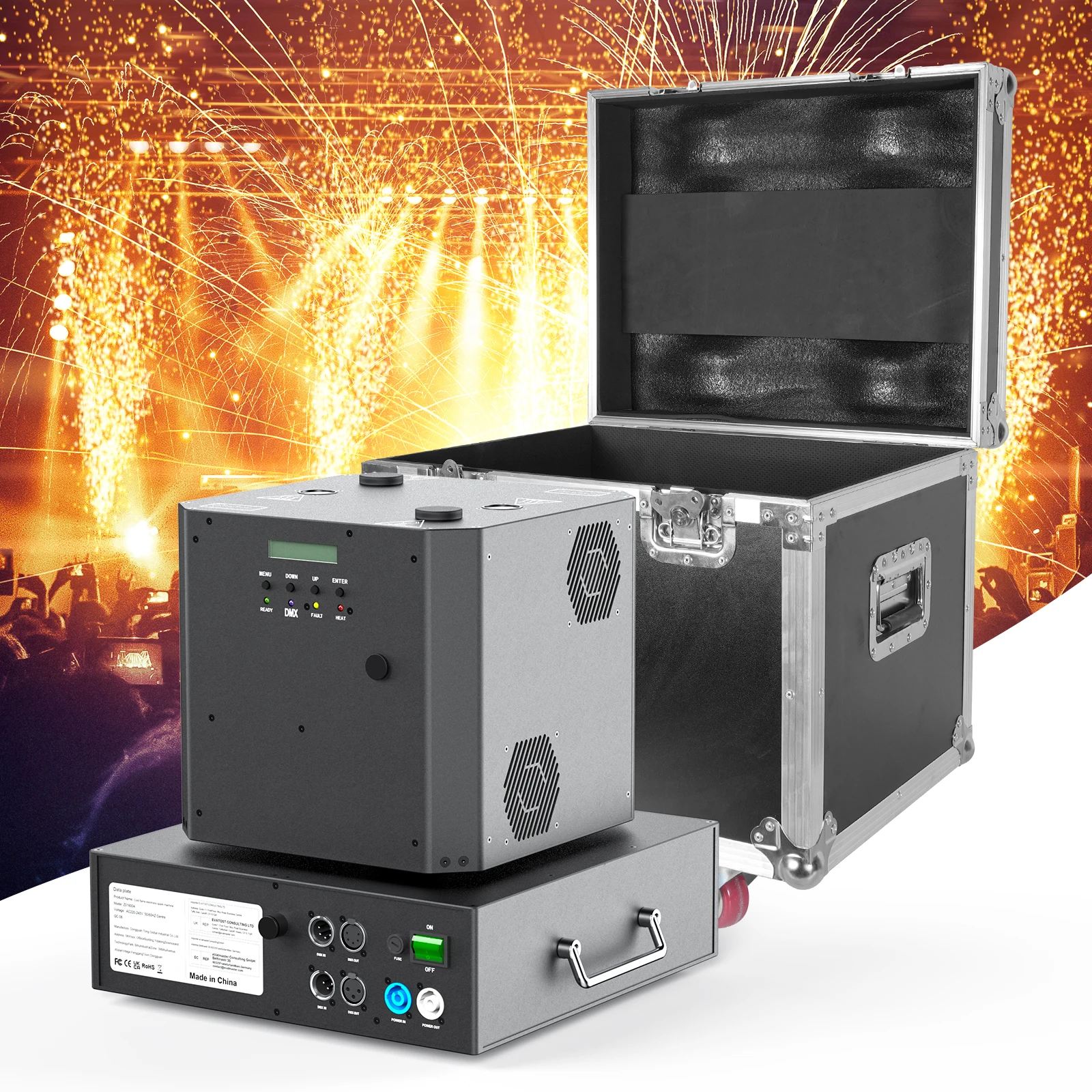 

Somspot холодная искра машина с Flycase 1300 Вт Холодный фейерверк Машина DMX дистанционное управление искрящая машина сценическое оборудование
