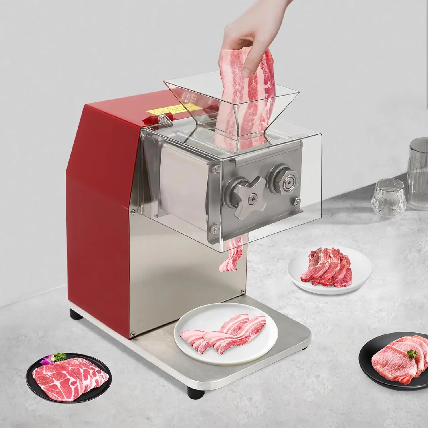 1100W Meat Cutter Commercial Meat Cutting Machine with Large Inlet Meat Slicer for Cutting Boneless Meat Chicken Lamb Beef, Stainless Steel Knife, Vertical Operation, 14.17*8.66*18.11in 3