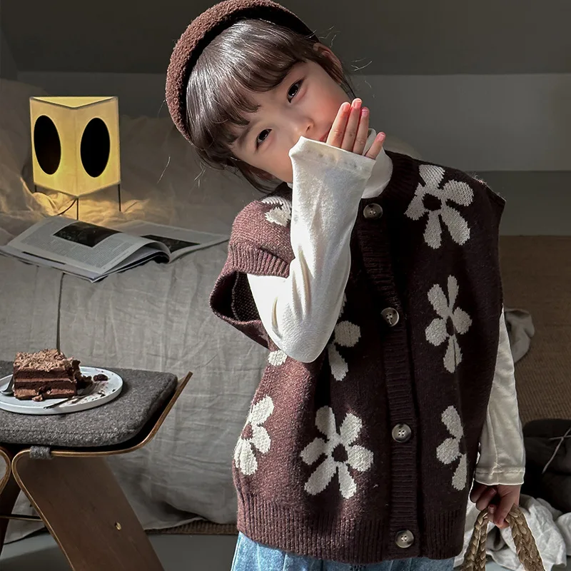 Vests Children Clothing Autumn Woolen Yarn Vest External Penetration New Boys Girls Sweater Korean Waistcoats Knitting