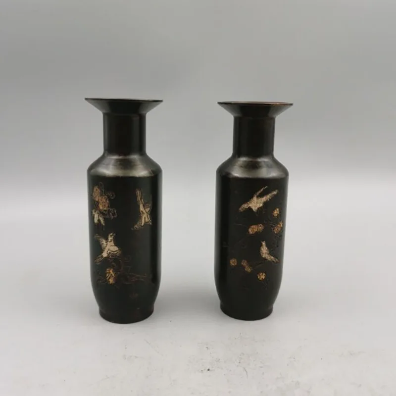 antique-copper-magpie-dengmei-thin-stick-bottles-a-pair-of-home-furnishings-and-decorations-antique-bronze-collection-vase-ornam