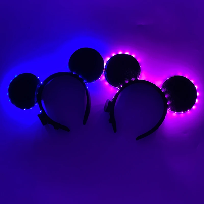1/2 stücke LED Leuchtende Neon Maus Ohren Stirnband Mädchen Festival Stirnbänder Mickey Haarband Kinder Geburtstag Party Haar Zubehör – Detail 9