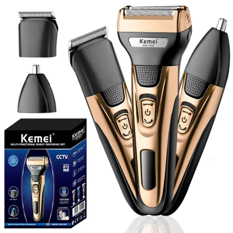 Kemei KM 1429 3 In 1 Powerful Electric Shaver Facial Body Hair Trimmer