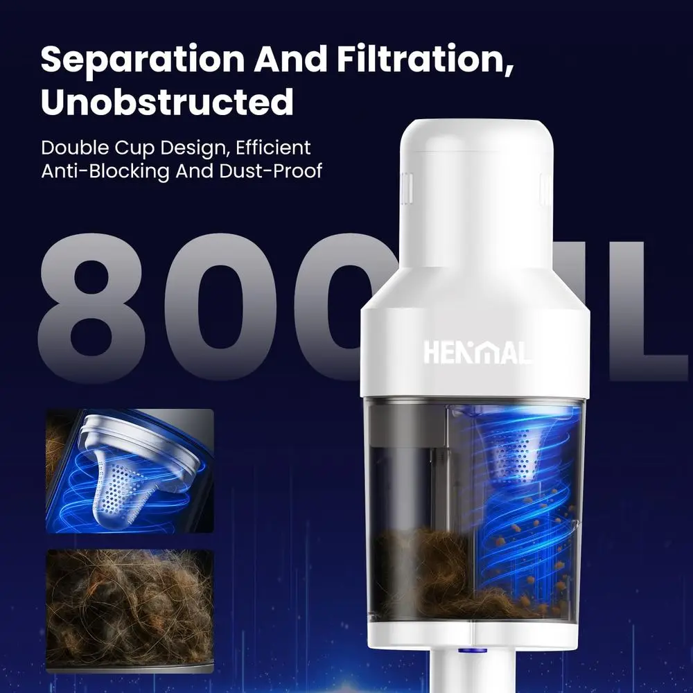 Electric Vacuum Cleaner 600W 22KPA Full-Size Stick Cleaner with 800ML Dual-Layer Cyclone Dust Cup, HEPA Filtration, Lightweight image 2