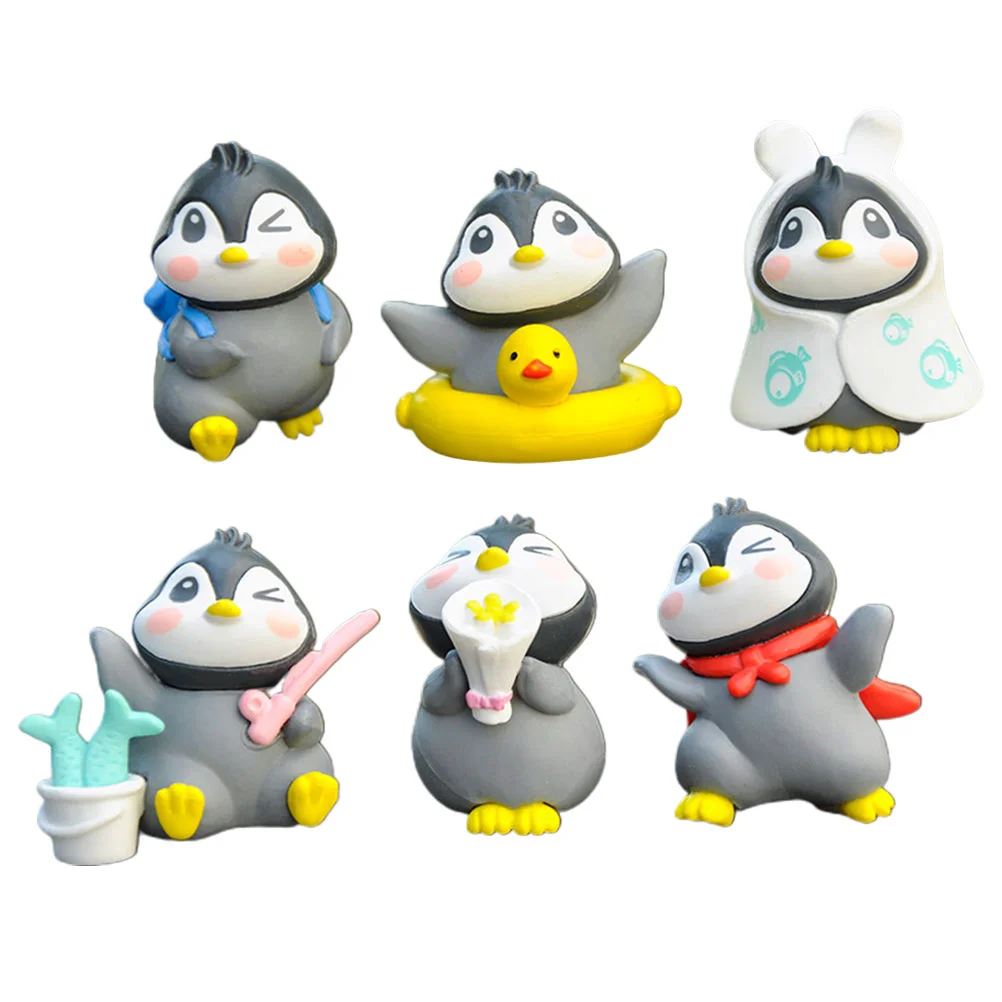

6 Pcs Penguin Ornaments Small Decor Decoration Figurine Micro Figure Boy Room Miniature Containers