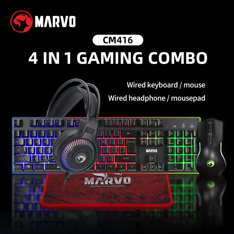 MARVO CM416 Loot 40 Wired Keyboard Mouse Headphone Mousepad In