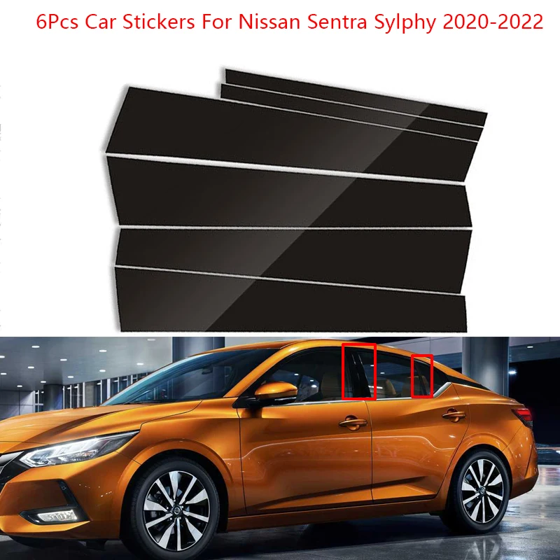 

6Pcs Car Door Window Central Middle Column Trim Decoration Strip For Nissan Sentra Sylphy 2020-2022 B-Pillar Protection Stickers