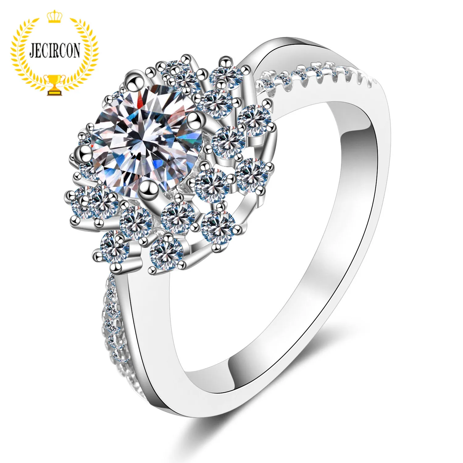 

JECIRCON Genuine S925 Sterling Silver Moissanite Ring for Women D Color 0.8 Carat Sunflower Ring Plated pt950 Gold Fine Jewelry