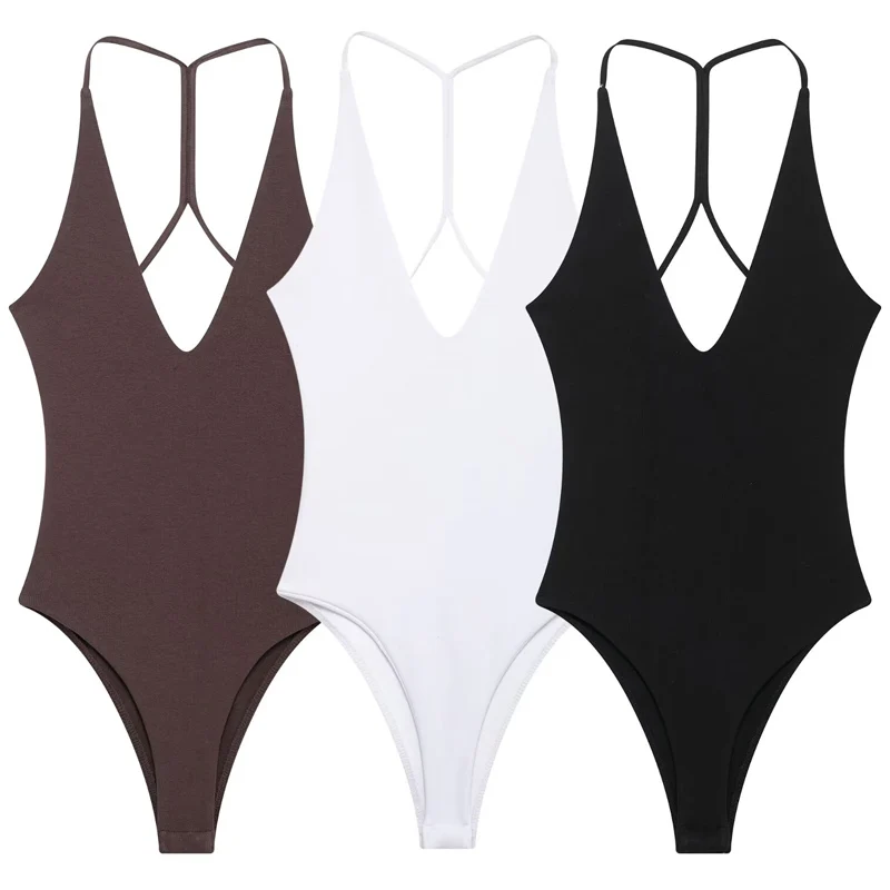 HXAO-Body con corsé Halter para mujer, Body Sexy de verano 2025, Body negro, marrón y blanco, Top sin mangas con espalda descubierta, Tanga
