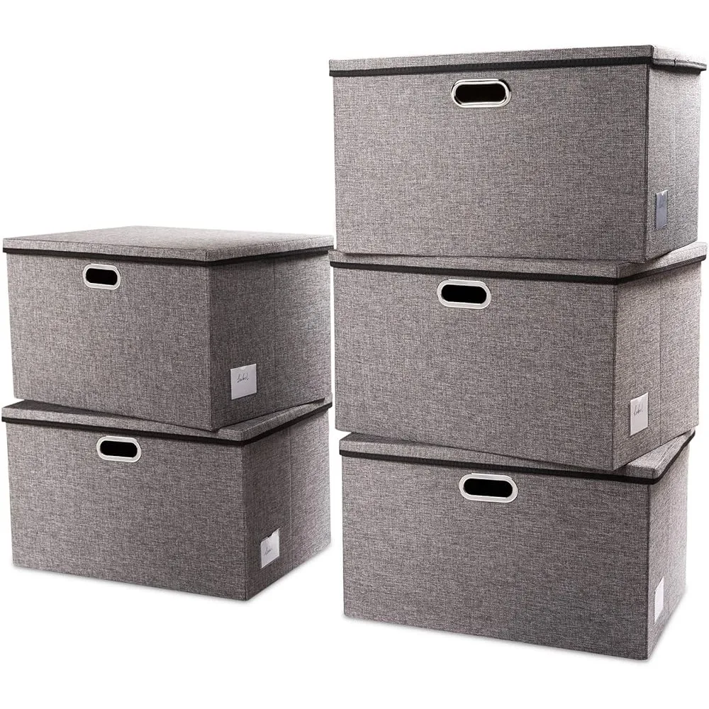 

Extra Large Storage Bins with Lids [5-Pack]Foldable Storage Baskets Boxes Organizer Containers with Cover Office 22.8x15.75x13.8