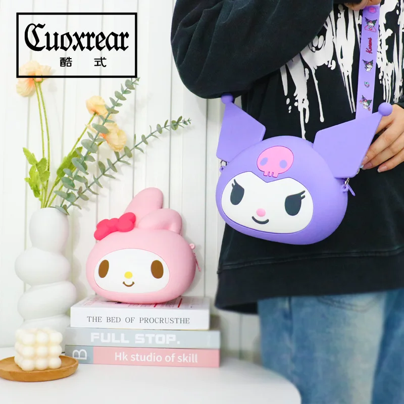 

Sanrio сумки через плечо Hello Kitty Kuromi Melody, детский силикагелевый Кошелек для монет, Портативная сумка-мессенджер для хранения