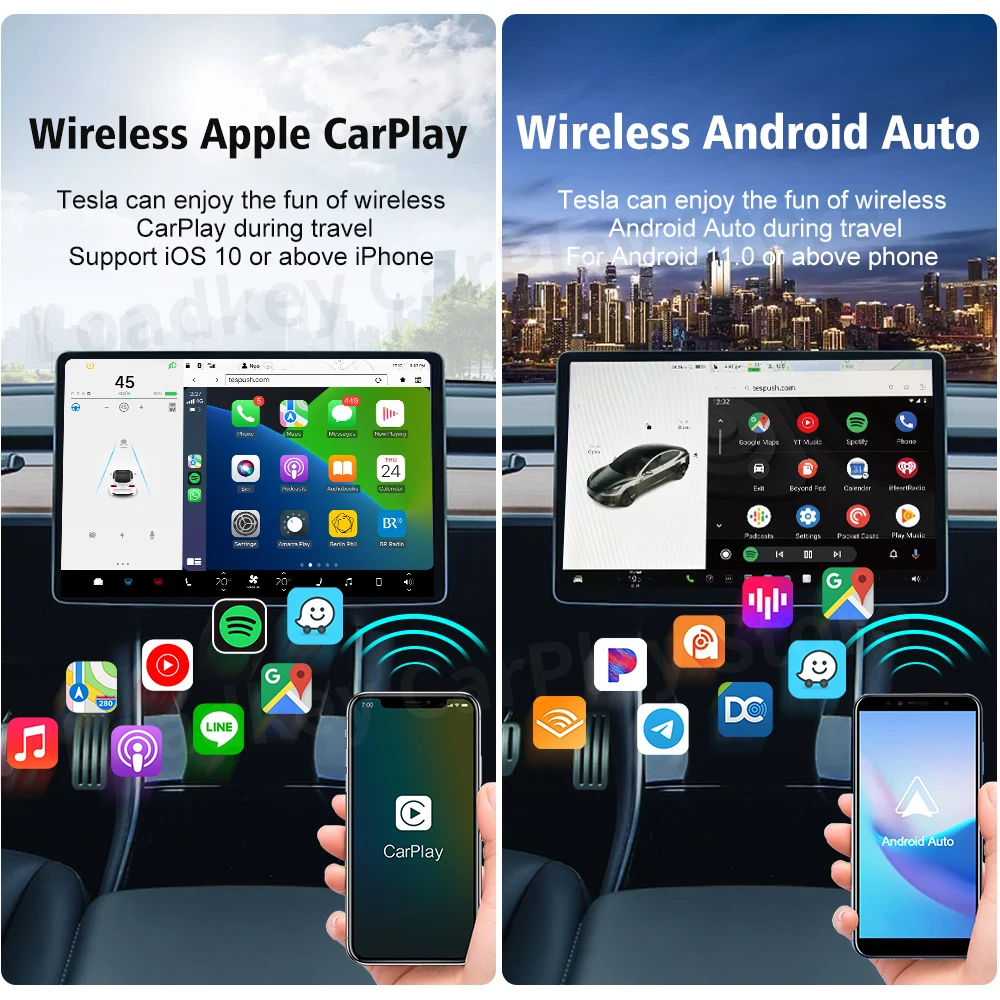 CarlinKit беспроводной CarPlay Android авто для Tesla Model 3 Model X Y Model S автоматическое подключение Siri голосовой помощник Spotify Waze 5G BT