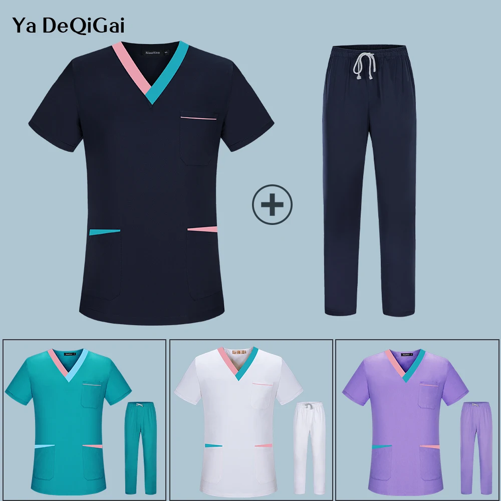 

Surgical Scrubs Tops Breathable Dental Clinic Veterinary Uniforms for Women Male Beauty Salon WorkWear V-neck Medical Scrub Tops