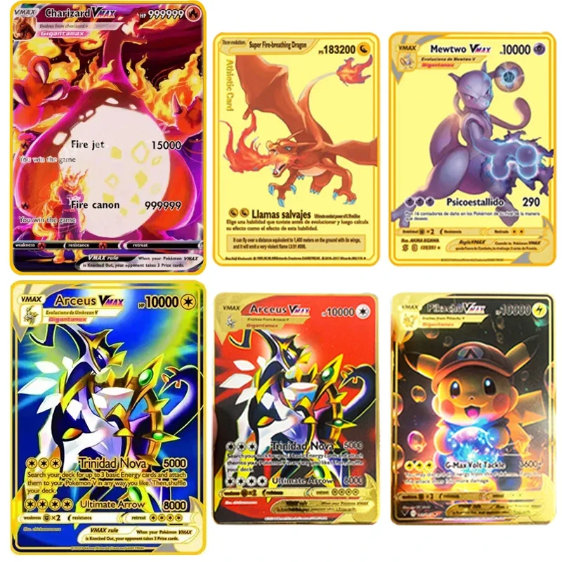 Pokemon Cards Metal English Iron Cards Mewtwo Pikachu Gx Charizard Vmax Cartas Pok&eacute;mon Vmax EX
