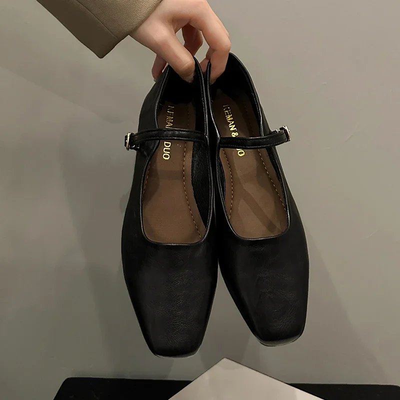Mary Jane Single Shoes Thick Heel Shoes Elegant Classic Retro Square Toe Comfortable Soft Shallow Cut Low Heel Women's Shoes
