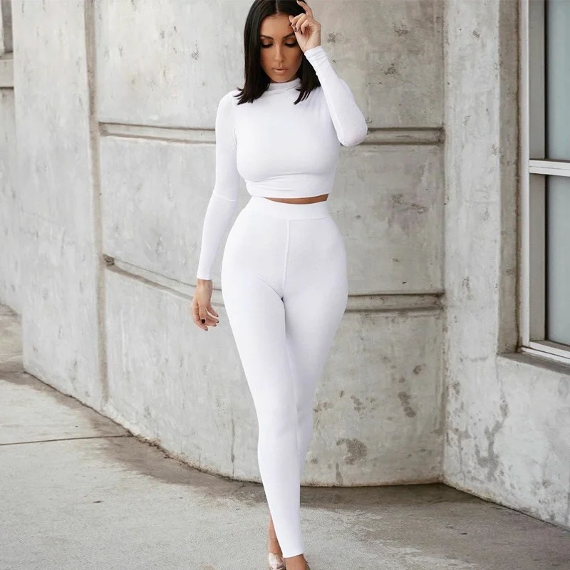 Fashion Tracksuit Women O-Neck Long Sleeve Crop Tops Skinny Pants Matching Set Stretchy Sporty Fitness Outfits 2 Piece Set GV454 18