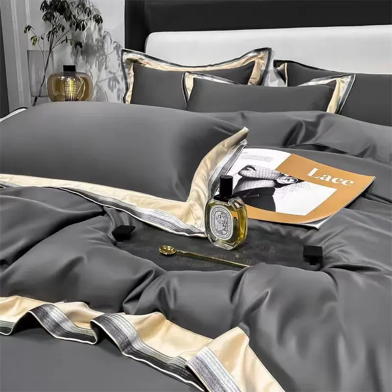 

4pcs Couple Bed Quilt Set Sheet Bedsheet Bedspread Queen Size Duvets Cover Linens Comforter Bedding with Pillowcases Luxury Pink