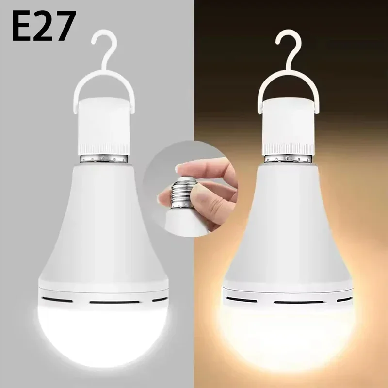 휴대용 E27 LED 전구 램프 9W 15W 충전식 고휘도 LED 전구 조명 실내 야외 캠핑 비상 조명