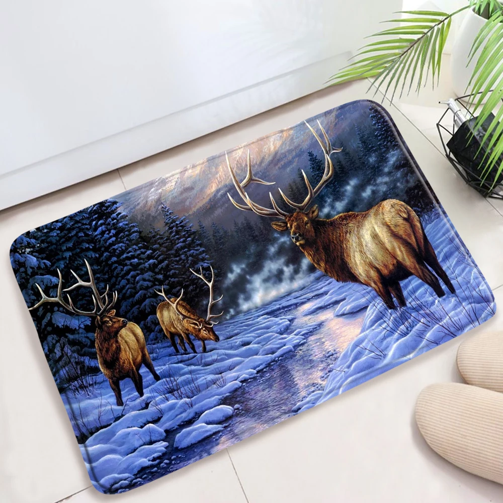 Animal Print Bath Mat Deer Snake Elephant Forest Scenery Toilet