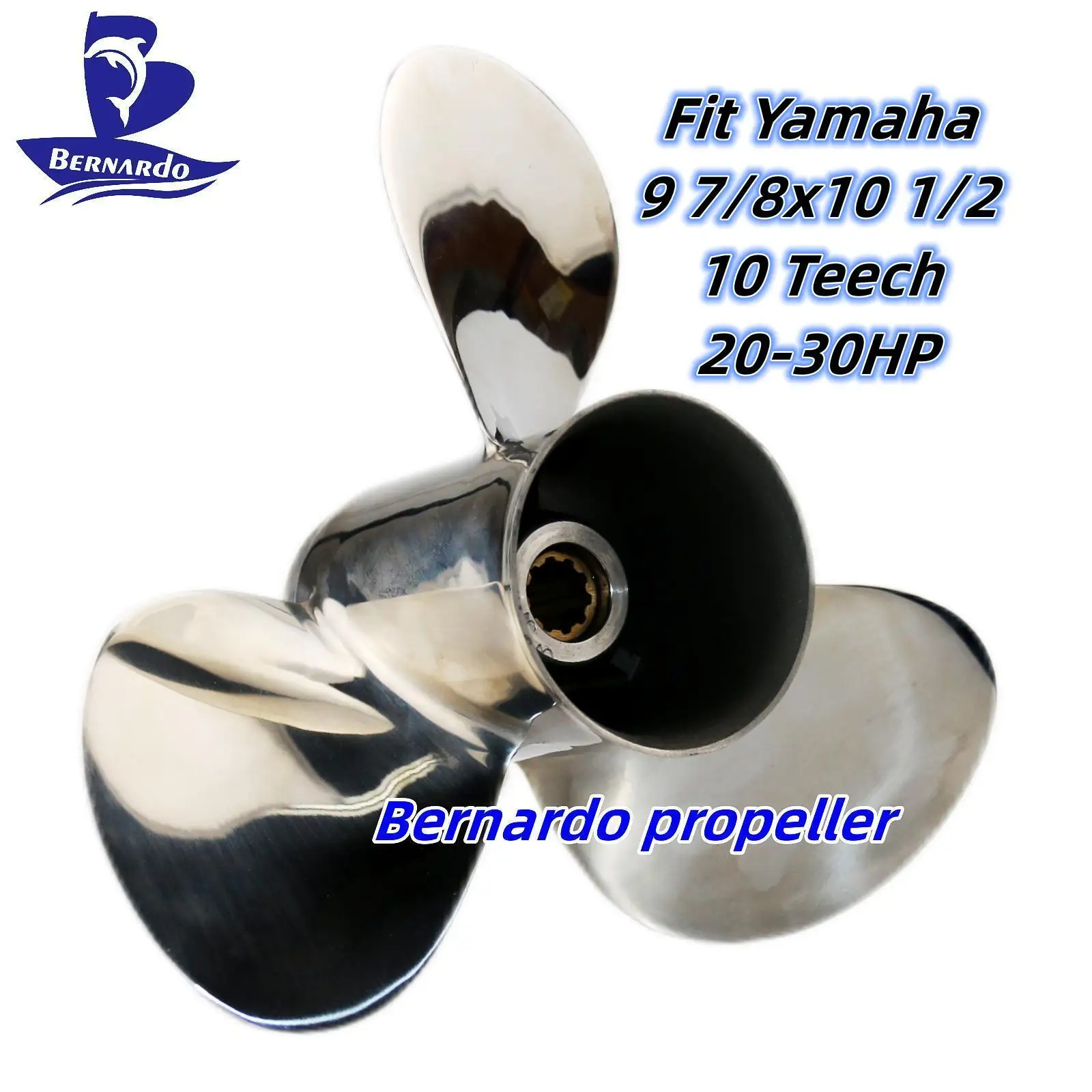 Bernardo Boat Propeller 9 7/8x10 1/2 Fit Yamaha Outboard Engine 20 25 30 HP Motor Stainless Steel Screw 3 Blade 10 Tooth Spline