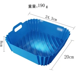 Square Non-Stick Silicone Air Fryer Basket Tray - BPA-Free Kitchen Cooking Accessory (Blue)