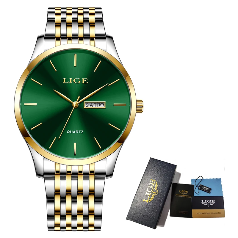 LIGE Business Fashion Watch Stainless Steel Band Top Brand Luxury Quartz Watches for Men Casual Waterproof Date Weeks Man Clocks