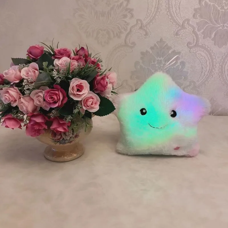 20cm Kawaii Luminous Star Pillow Plush Toy Soft Glowing Colorful Stars Cushion Led Light Toys Creative Gift Home Decor 4