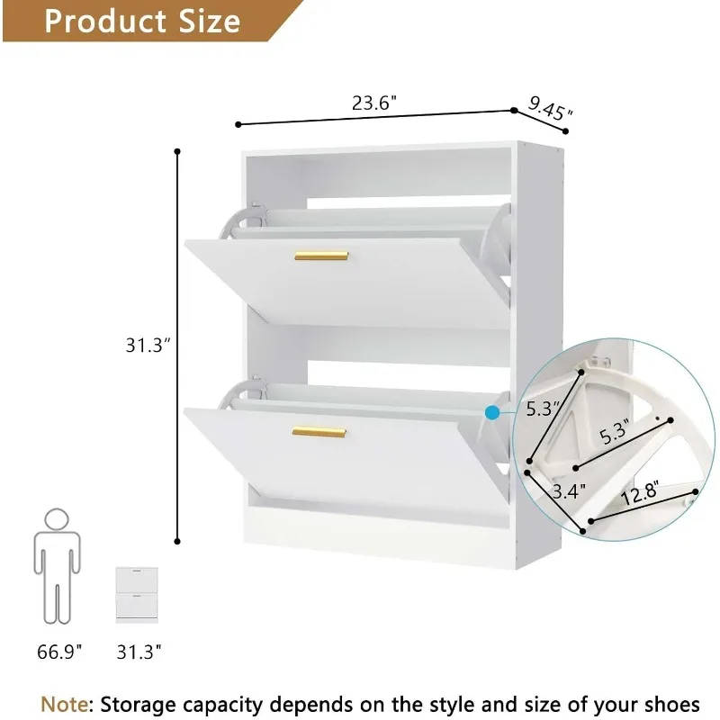 Shoe Cabinet with 2 Flip Drawers - Narrow Shoe Storage Cabinet for Entryway, Freestanding Hidden Shoe Organizer 2
