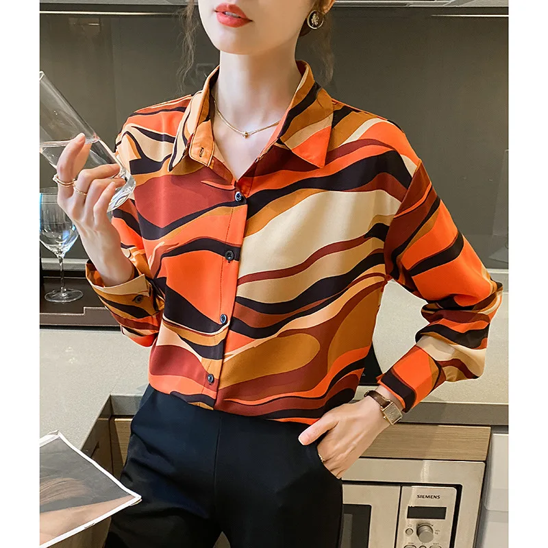 Women's Formal Long Sleeve Zebra Striped Chiffon Shirt, Ladies' Top, Novelty, French Fashion Shirts, High Quality, 2023