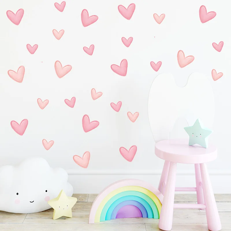 Wall Stickers Pink Heart 60pcs = 6 Sheets Children Baby Girls Room Decor