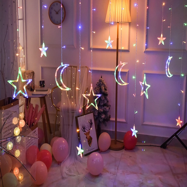 Guirlande lumineuse led avec étoiles et lune, rideau décoratif pour noël,  Ramadan, nouvel an, guirlande lumineuse féerique, pour salle de mariage,  décoration de maison, 2023