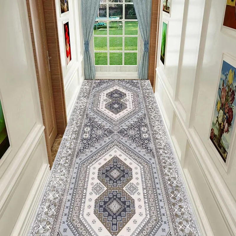 Persian Long Strip Corridor Carpet Retro American Runner Anti-skid Kitchen Aisle Mat Bohemian Living Room Bedroom Decor Area Rug