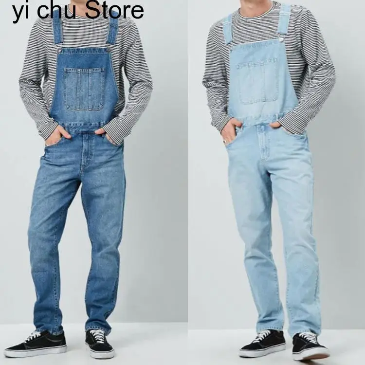 New Autumn Fashion Denim Jeans Hip Hop Men's Casual Oversize Overalls Vintage Trousers Men One-pieceStrap jeans