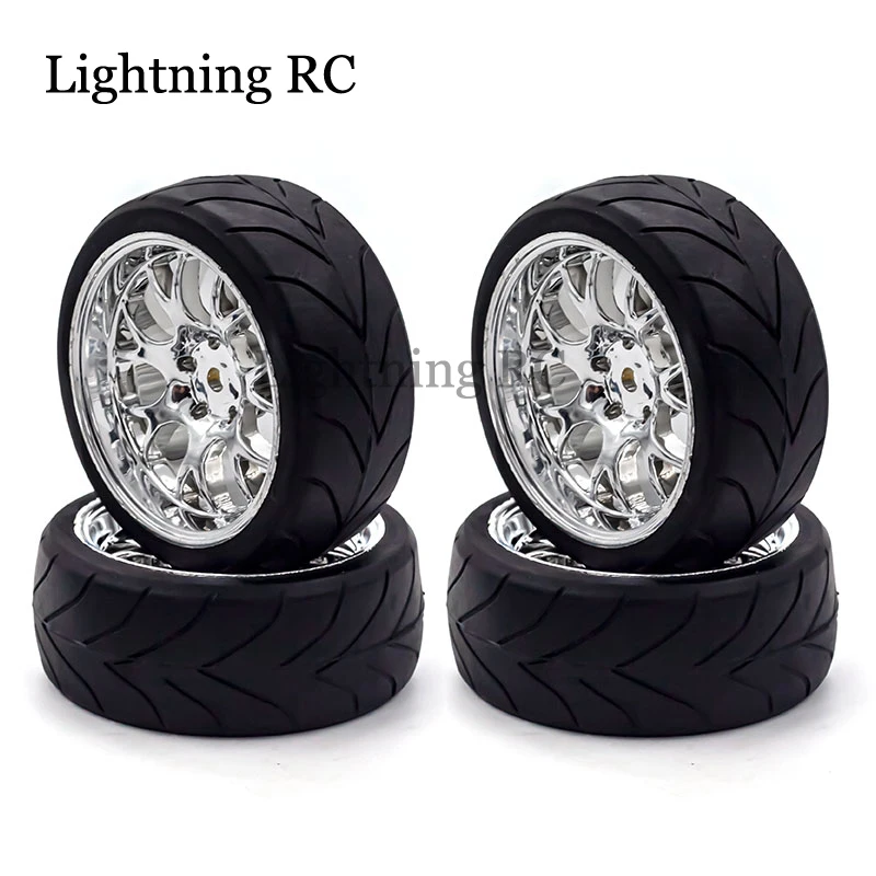 4PCS 65mm 1/10 Rubber Tire RC Racing Car Tires On Road Wheel Rim For