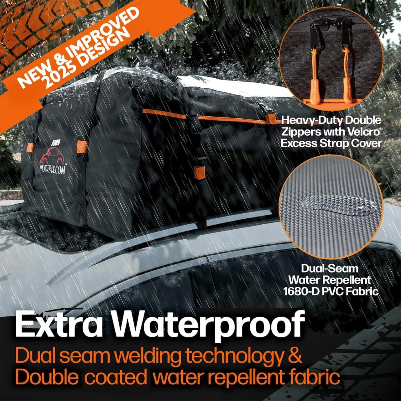 Expandable Waterproof Rooftop Cargo Bag for Cars, 15-19 Cubic Feet Capacity with Double Zipper and Heavy-Duty Tie-Down Straps