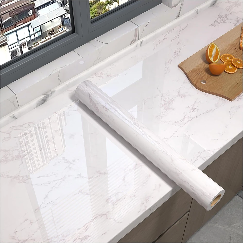 White Marble Contact Paper Vinyl Self Adhesive Waterproof Wallpaper Stove Peel and Stick Decor Stickers Kitchen Decorative Film