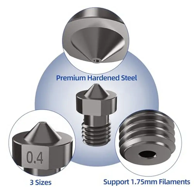 A72P 8Pcs 경화 강철 V6 노즐 키트, 3D 프린터 V6 핫엔드 압출기 노즐 0.4Mm 0.6Mm 0.8Mm Anycubic I3 Mega용